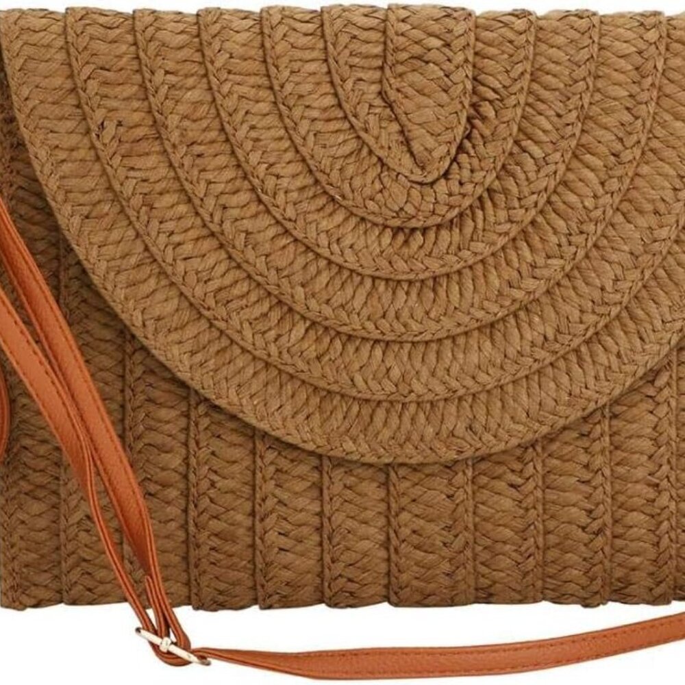 Straw Clutch,Straw Handbag Clutch for Women Summer Beach Straw Woven Envelope Pu